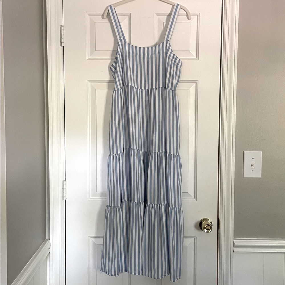 The Drop Women's Britt Tiered Maxi Tent Dress, Blue Bell Stripe - Picture 4 of 8